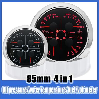 เกจวัดอเนกประสงค์ {:“--” 4 In 1กดน้ำมันอุณหภูมิน้ำ/น้ำมันเชื้อเพลิง/โวลต์มิเตอร์0-10บาร์เซ็นเซอร์กดน้ำมันสำหรับรถยนต์เรือ RV แคมเปอร์