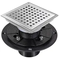 Stainless Steel Grid Mesh Flange Floor Drain with Flange Brushed Nickel Floor Drain for Shower, Removable