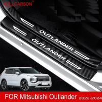 สติกเกอร์หนังธรณีประตูรถยนต์สำหรับ Mitsubishi Outlander 2022 2023 2024แผ่นป้องกันแผ่นคาร์บอนไฟเบอร์