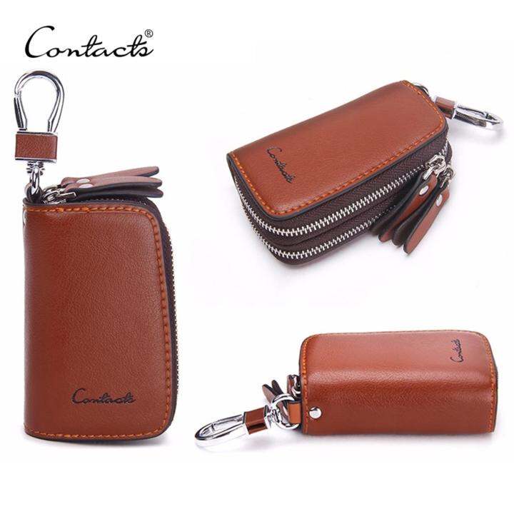 Genuine Cow Leather Double Zip Key Holder Car Key Holder Multifunction