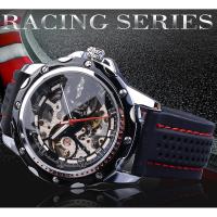 ZZOOI Winner Black Men Military Mechanical Watch Automatic Skeleton Self Wind Analog Racing Sport Silicone Strap Male Reloj Wristwatch