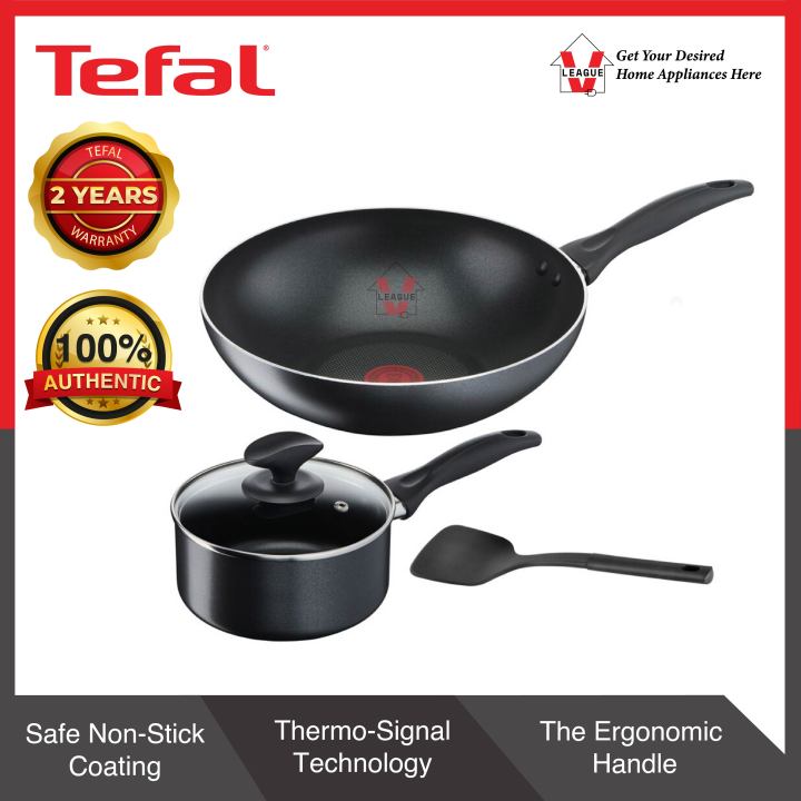 Tefal Cook & Clean 4pcs Cookware Set (Small Cooking Pot + Wok Pan + Small  Spatula)