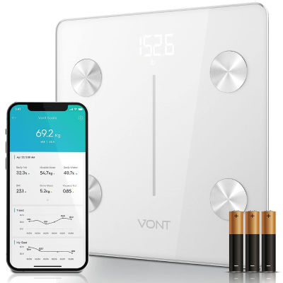 Vont Smart Scale, Wireless Body Fat Scale, BMI Digital Bathroom Scale, Highly Precise Bluetooth Scale for Weight Loss & Body Weight, 13 Measurements, LCD Backlight Display, 400 lbs (White)