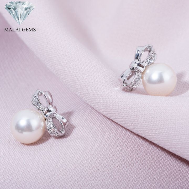 malai-gems-ต่างหูมุก-เงินแท้-silver-925-เพชรสวิส-cz-เคลือบทองคำขาว-รุ่น-11004309-แถมกล่อง-ต่างหูเพชร-ต่างหูเงินแท้