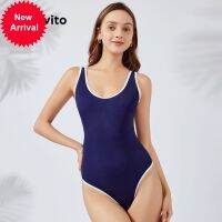 Lovto L26AD001ชิ้นเดียวเปลือยหลังสีเรียบหรู (สีฟ้า) Lovto One-Piece Blok Warna Polos Elegan Backless L26AD001 (Biru)