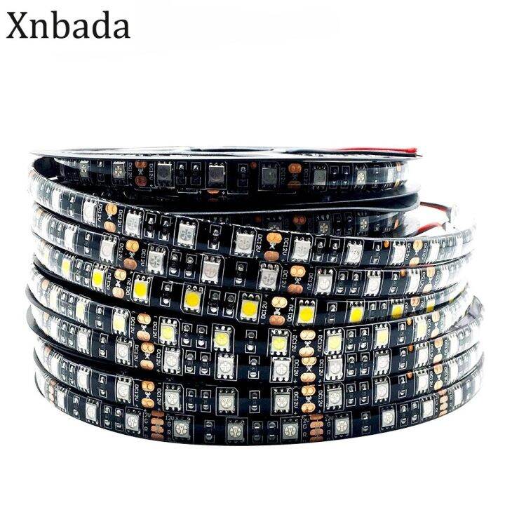 5m-5050-60-leds-m-flexible-black-pcb-led-strip-light-white-rgb-warm-white-red-green-blue-yellow-waterproof-ip30-65-dc12v-led-strip-lighting