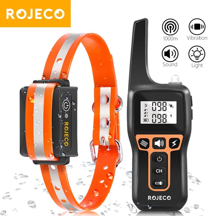 rojeco-ปลอกคอไฟฟ้าช็อตหยุดหมาเห่าสำหรับสัตว์เลี้ยงรีโมทคอนโทรลกันน้ำปลอกคอฝึกหัดหมาอิเล็กทรอนิกส์1000เมตรชาร์จไฟได้