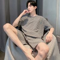 Pure cotton mens pajamas in summer thin short-sleeved shorts in summer casual and simple can be wearing all-cotton home clothing set