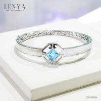 Lenya Jewelry  กำไลบลูโทแพซ ตัวเรือนเงินแท้ 925 ชุบโรเดียม ฉลุลายเพิ่มความสวยงาม