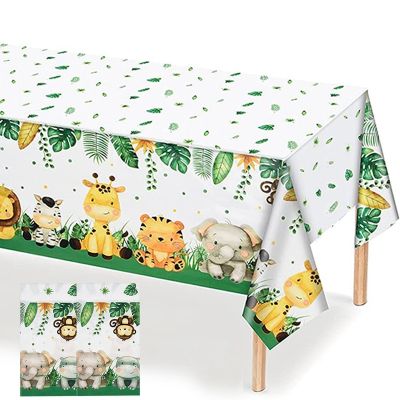 【CC】 Jungle Birthday Leaves Tablecloth Cups Plate 1st Kids Decoration