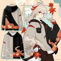 YT Anime Genshin Impact Jacket Long Sleeve Zipper Tops Hooded Casual Coat Kazuha Cosplay Outerwear Plus Size TY