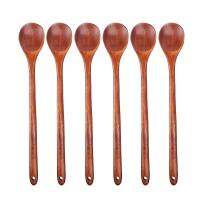 Wood Spoons for Cooking Set, 13 inch Long Handle Wooden Mixing Spoons for Stirring Baking Serving, 6 Pcs Kitchen Utensil