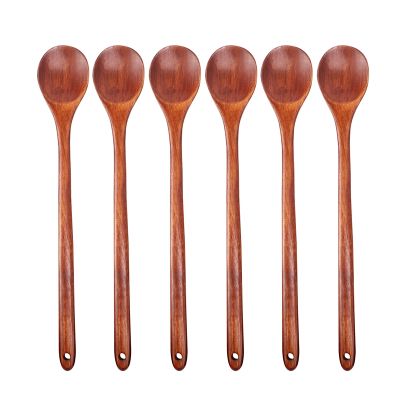 Wood Spoons for Cooking Set, 13 inch Long Handle Wooden Mixing Spoons for Stirring Baking Serving, 6 Pcs Kitchen Utensil