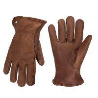 Dark Leather Gloves for Yardwork Construction Motorcycle Drivers Safety Men Women