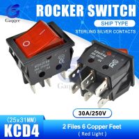 KCD4 2 Files 6 Pins Feets Copper Rocker Switch Power Touch On/off Ship Type Switch with light Silver Contacts 30A/250V 25*31MM Printing Stamping