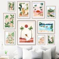 อิตาเลี่ยน Shore Sunset Beach Lemurs สาวโมร็อกโก Wall Art ภาพวาดผ้าใบโปสเตอร์และพิมพ์ภาพผนังสำหรับตกแต่งห้องนั่งเล่น