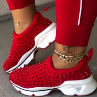 Sneakers Women Vulcanized Woman Rivet Sports Shoes Female Platform Wedges Ladies Leopard Casual Slip on Footwear Plus Size