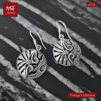 MT ต่างหูเงินแท้ รูปวงกลม ลายโปร่ง งานรมดำ แบบห้อย ตะขอเกี่ยว Solid 925 Sterling Silver Earrings (se716) MT Jewelry มณีธารา