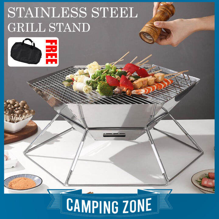 STAINLESS STEEL PORTABLE BBQ GRILL STAND Foldable Grill Charcoal