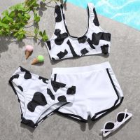 ☒◇ 8-13 Years Girl Swimsuit Kids Swimwear Cow Print Teenage Girl Bikini Tank Top Girls Bathing Suit Children 39;s Swimwear 3pcs