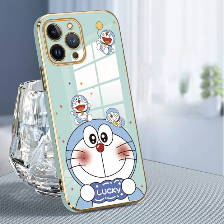 jiefie-เคสนิ่มหรูหราสำหรับ-xiaomi-redmi-9c-9a-9t-9-10-10c-10a-12c-การ์ตูนโดราเอมอนน่ารักชุบโครเมี่ยมเคสโทรศัพท์-tpu-เชือกเส้นเล็ก