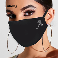 Kuhong เคสใส่ใบหน้าเพชร26ตัวอักษรของผู้ชายผู้หญิง,ที่ปิดปากผ้าคอตตอนกันฝุ่นใช้ซ้ำได้ซักได้พร้อมพลอยเทียม