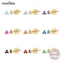 [Han ornaments] PANAOBEN 925เงินสเตอร์ลิง P Endientes คริสตัลที่มีสีสันโคลเวอร์ต่างหูสตั๊ดสำหรับผู้หญิงสาวเจาะแต่งงานต่างหูที่ผิดปกติ