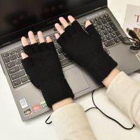 USB Heating Gloves 3 Types of Temperature Control Heating Hand Warmers Hand Half Fingerless Knitted Winter Warm Mittens Office