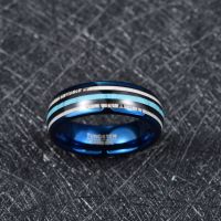 8mm Electroplating Blue Inlaid Antlers Turquoise Tungsten Carbide Ring for Men Fashion Wedding Jewelry Size 7-12