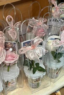 Net red cup flower bag pvc handbag flower bag net red ins stall flower bag transparent Valentines Day diy simple 【MAY】