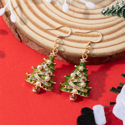 Womens Gift Earrings Festive Pearl Earrings Crystal Dangle Earrings Christmas Tree Earrings Xmas Jewelry