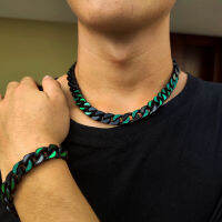 2021 New Gothic Quenched Green Cuban Necklace Lace Up Neck Chain Choker Mens Punk Black Copper Rhinestone celet Jewelry