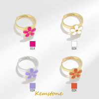 Kemstone ชุบทองดอกไม้ที่มีสีสันป้องกันความวิตกกังวลหมุนได้เปิดแหวนปรับได้สำหรับผู้หญิงเครื่องประดับของขวัญ HyunA สไตล์เดียวกัน