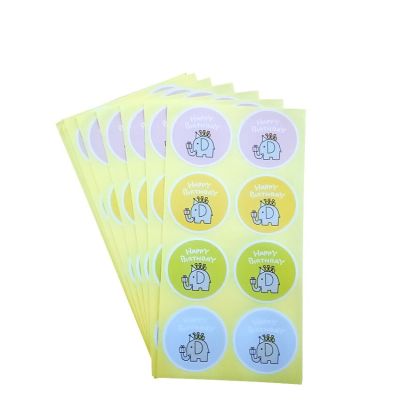 800pcs/lot Cute Round Elephant Happy Birthday Paper Labels Packaging Sealing Label Sticker Adhesive Gift For Children Stickers Labels