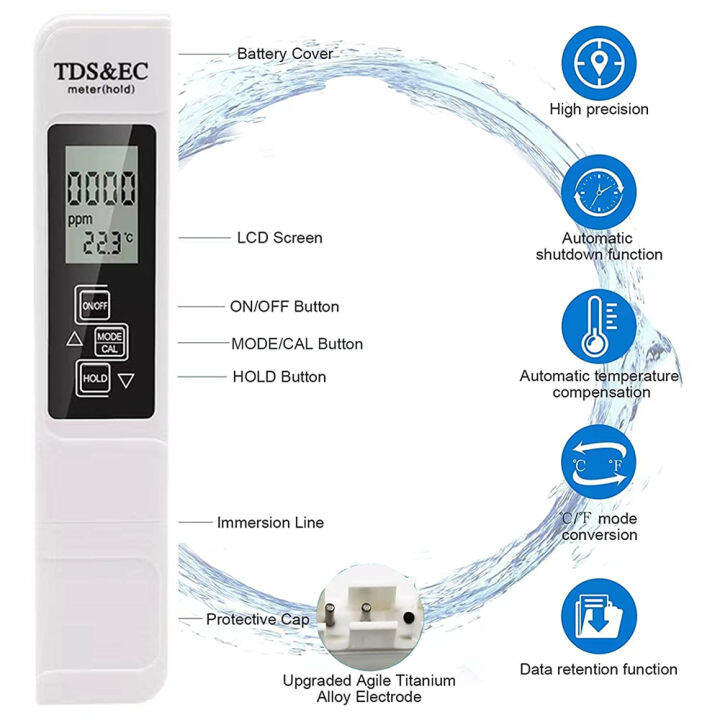 Professional 3 in 1 PH tester Water PH Meter TDS EC Temperature Meter