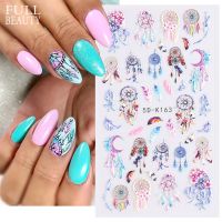 【LZ】 5D Colorful Feather Dream Catcher Nail Art Stickers Acrylic Engraved Foil Sliders Wedding Nail Ideas Decor Accesories CH5D-K163