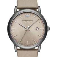 Emporio Armani Men S Taupe Leather Strap Steel Case Watch AR11116