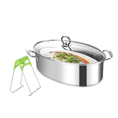 Stainless Steel Fish Steamer - Multi-Use Oval Roasting Cookware & Hotpot with Rack, Ceramic Pan, Chuck - Pasta PotStockpot
