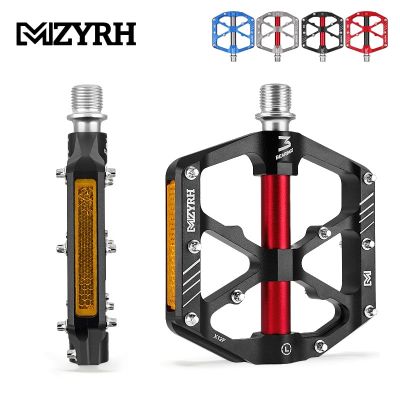 MZYRH แป้นเหยียบสะท้อนแสง3ตัว,ที่เหยียบ MTB กันลื่นอะลูมินัมอัลลอยใช้งานได้แบนแป้นถีบจักรยานกันน้ำ