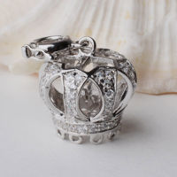 Solid 925 Sterling Silver Crown Charm จี้ Connector Cubic Zirconia โรเดียมชุบพู่หัว1ชิ้น