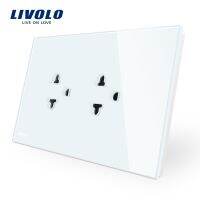 Livolo US AU Standard Touch Switch + ซ็อกเก็ตสหรัฐพร้อมแผงกระจกคริสตัลสีขาวซ็อกเก็ตไฟสัมผัสพร้อมไฟ Led แสดงสถานะ