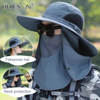 【HUIESON】หน้ากากหมวกปีนเขาบังแดด Topi Memancing สำหรับผู้ชาย,หน้ากากปีกกว้างถอดกันแดดกลางแจ้งได้สำหรับฤดูร้อน