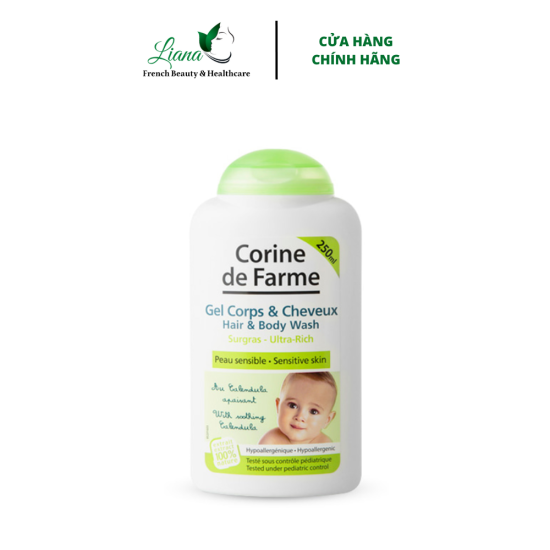 Shower gel shampoo for baby corine de farme hair & body wash 250ml - ảnh sản phẩm 1