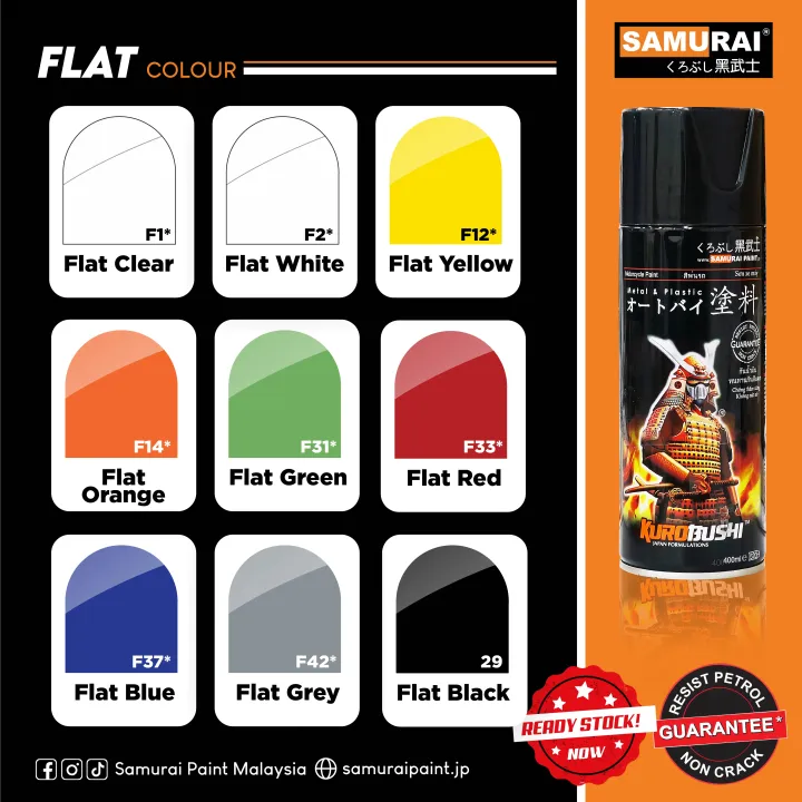 Samurai Spray Paint Flat Colours - Flat Clear Flat Black Matte Clear