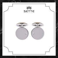 [SETTE] Round Polished Cufflinks with White Diamond x 1 Silver 925 Rhodium Plated With Enamel - BTS3742-01 [เซตเต้] คัฟลิงค์รูปทรงกลม ฝังเพชร ตัวเรือนเงิน 925 ชุบโรเดียม