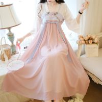 Improvement of hanfu embroidered dress summer new female students in antique ancient fairy tall waist sleeve chiffon dress