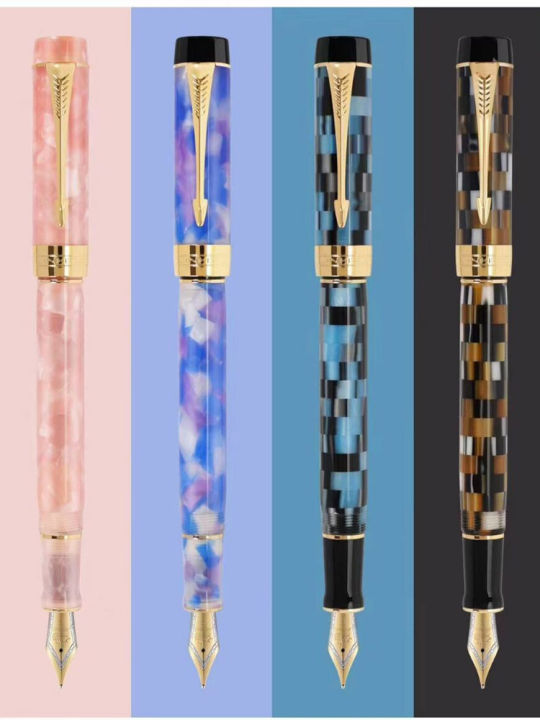 luxury-jinhao-100-fountain-pen-century-checkerboard-kaleidosc-pink-acrylic-spin-gold-elegante-ink-pen-business-office-supplies