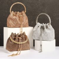 Luxury Design Women Chain Sling Bucket Diamond Bag With Tassel Rhinestone Clutch Purse For Ladies Evening Rhinestone Bag