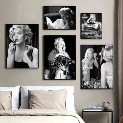 ภาพยนตร์คลาสสิกดาวภาพวาดผ้าใบภาพผนังศิลปะสำหรับห้องนั่งเล่นตกแต่งบ้าน-Marilyn Monroe ในสีดำและสีขาว