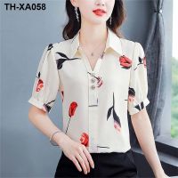 Summer shirt ladies fashion temperament middle-aged mother summer short-sleeved chiffon meat-covering small shirt jacket foreign style shirt